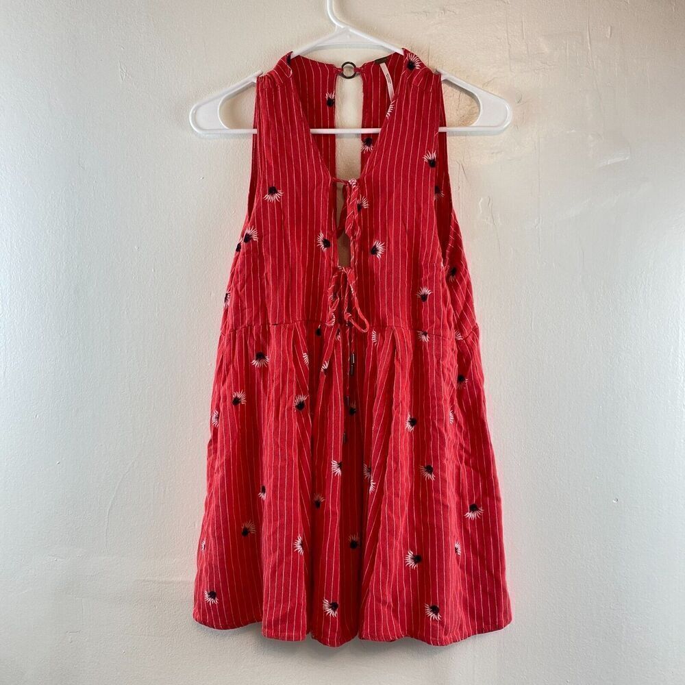 Free People Lovely Day Tunic Tank Top Red Floral Keyhole Size S Boho Festival